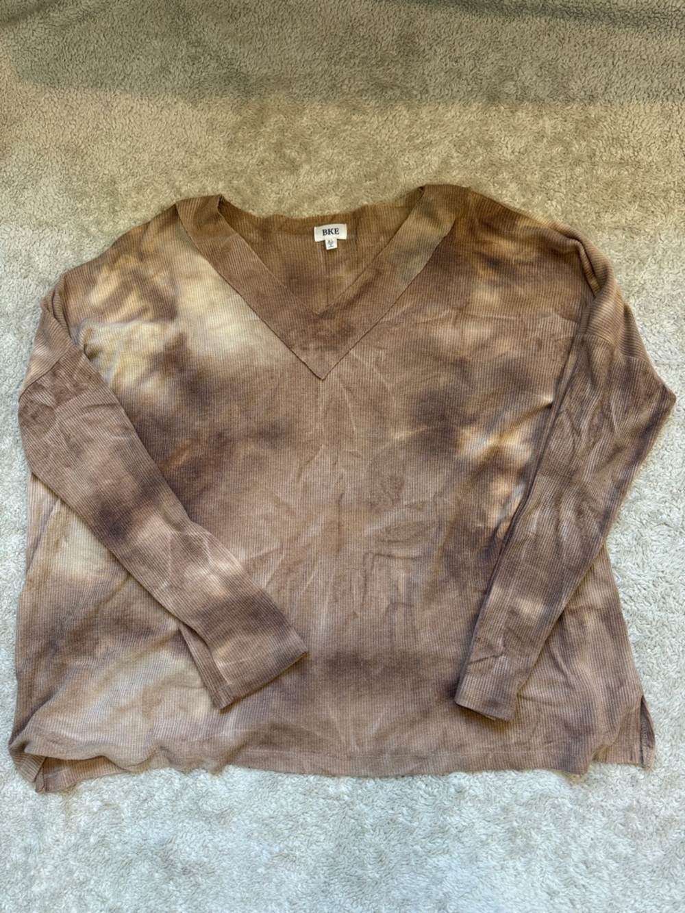BKE Brown Tie-Dye V-Neck Pullover